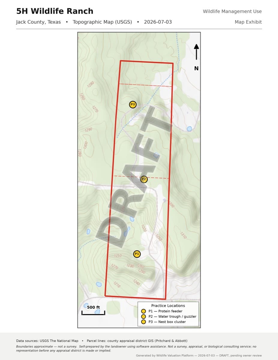 Topographic map exhibit with property boundary